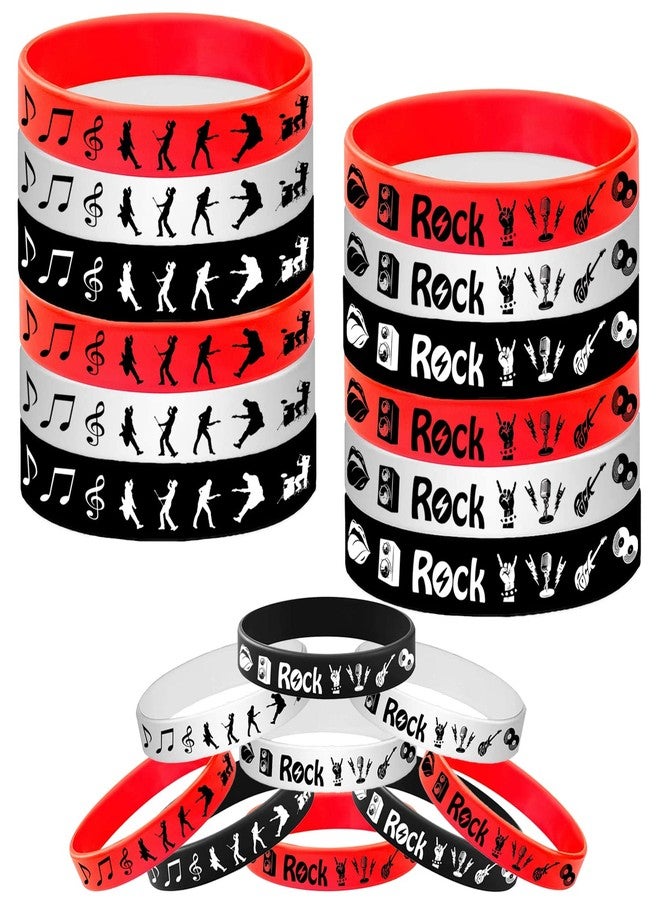 ATSMOICY 24PCS Rock and Roll Rubber Bracelets Silicone Wristbands -80s 90s Party Supplies Musician Guitar Rap Birthday Baby Shower Party Favors - Image 1